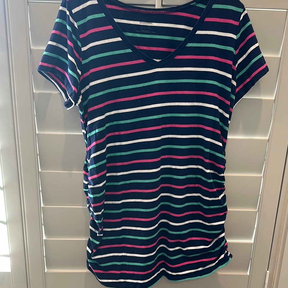 Motherhood Maternity Blue and Green Fitted Short Sleeve Tee